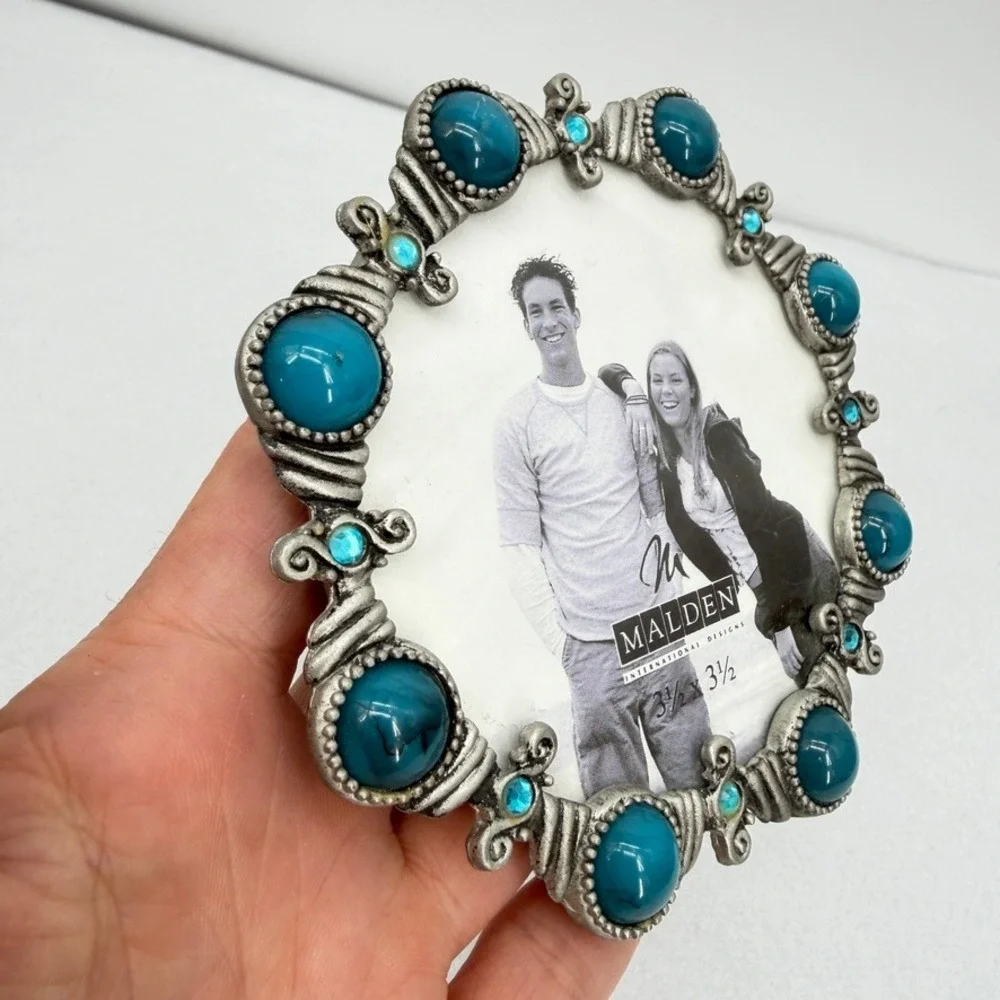 Malden‎ Picture Frame Faux Turquoise Silver Ornate Western Boho 3.5x3.5
